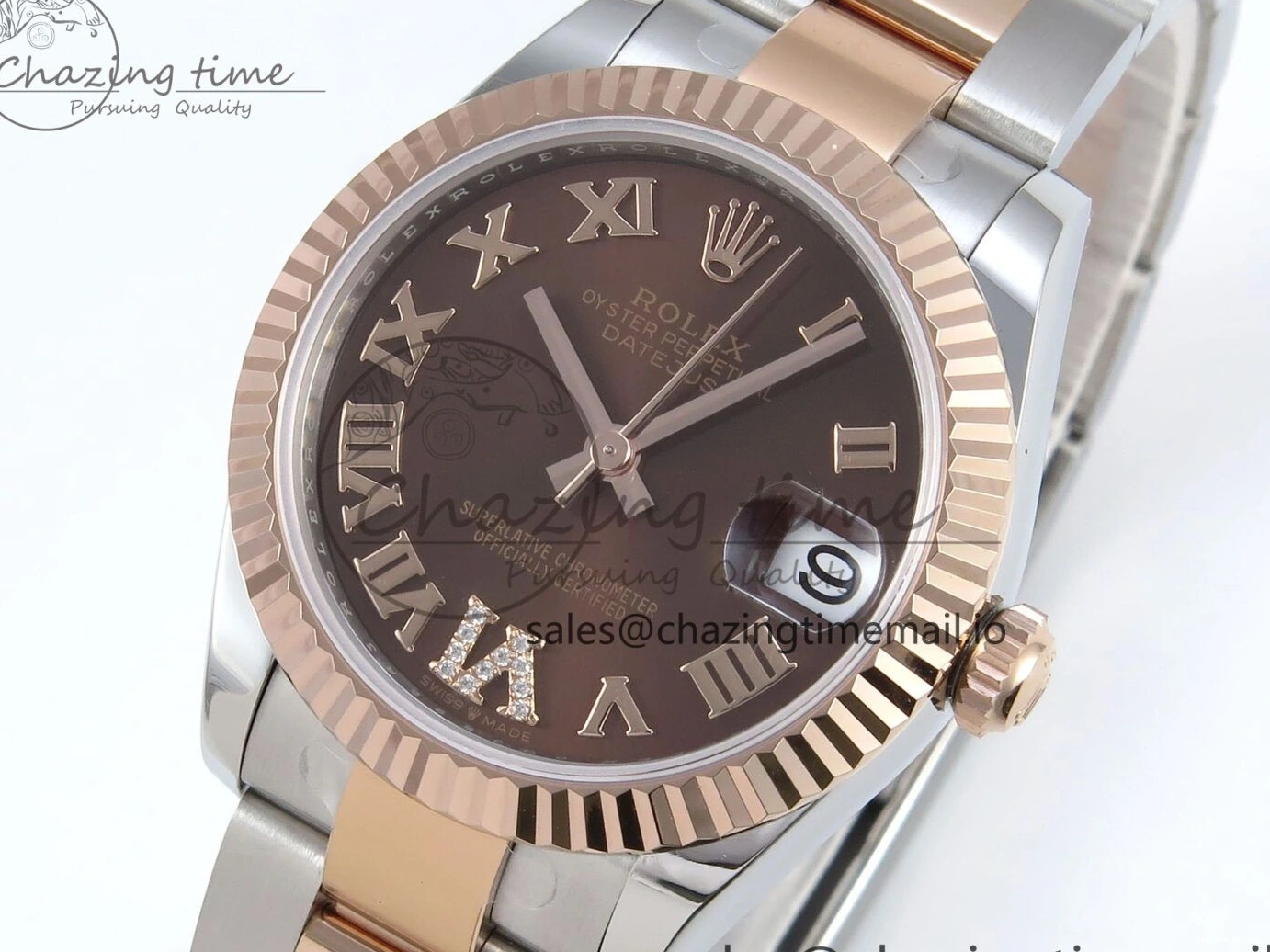 0216 DateJust 31 278271 ARF 1:1 Best Edition 904L Steel Brown Roman Diamonds Dial on SS RG Oyster Bracelet ETA SmartChoice 520
